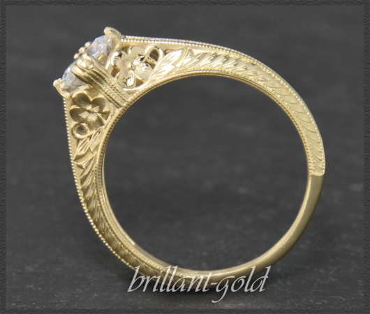 Diamant Jugendstil Design Ring, 0,99ct, 585 Gelbgold